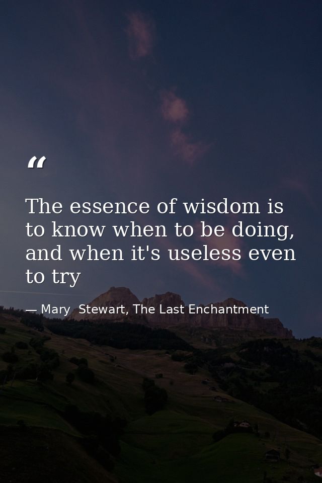 The essence of wisdom is to know when to be doing, and when it's useless even to try — Mary  Stewart, The Last Enchantment