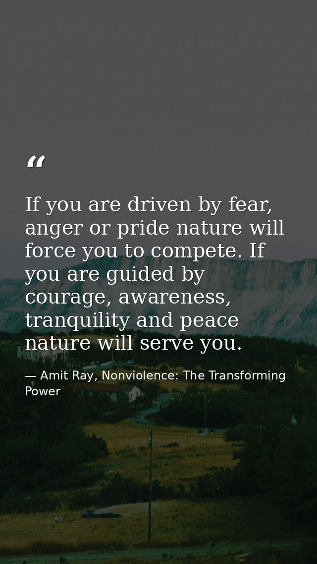 If you are driven by fear, anger or pride nature will force you to compete. If you are guided by courage, awareness, tra — Amit Ray, Nonviolence: The Transforming Power