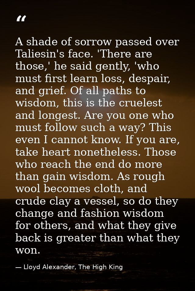 A shade of sorrow passed over Taliesin's face. 'There are those,' he said gently, 'who must first learn loss, despair, a — Lloyd Alexander, The High King
