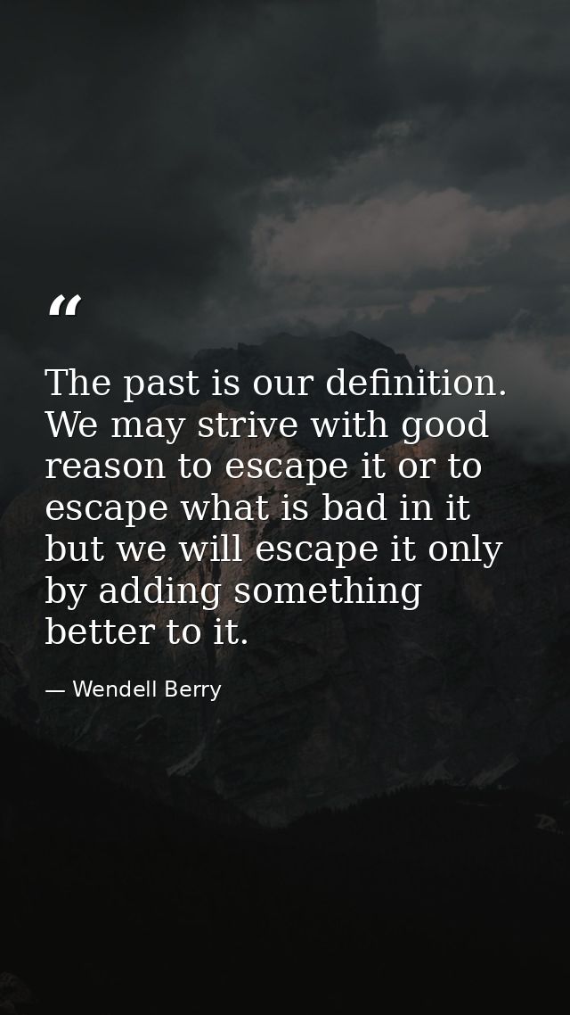 The past is our definition. We may strive with good reason to escape it or to escape what is bad in it but we will escap — Wendell Berry
