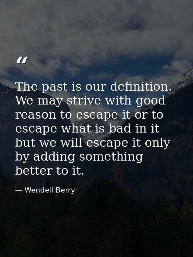 The past is our definition. We may strive with good reason to escape it or to escape what is bad in it but we will escap — Wendell Berry