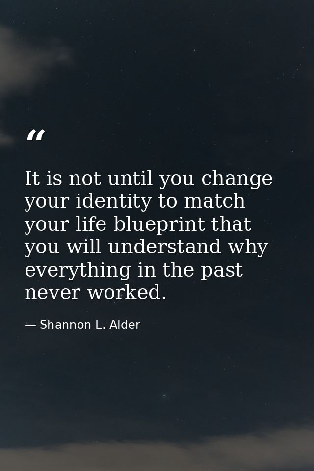 It is not until you change your identity to match your life blueprint that you will understand why everything in the pas — Shannon L. Alder