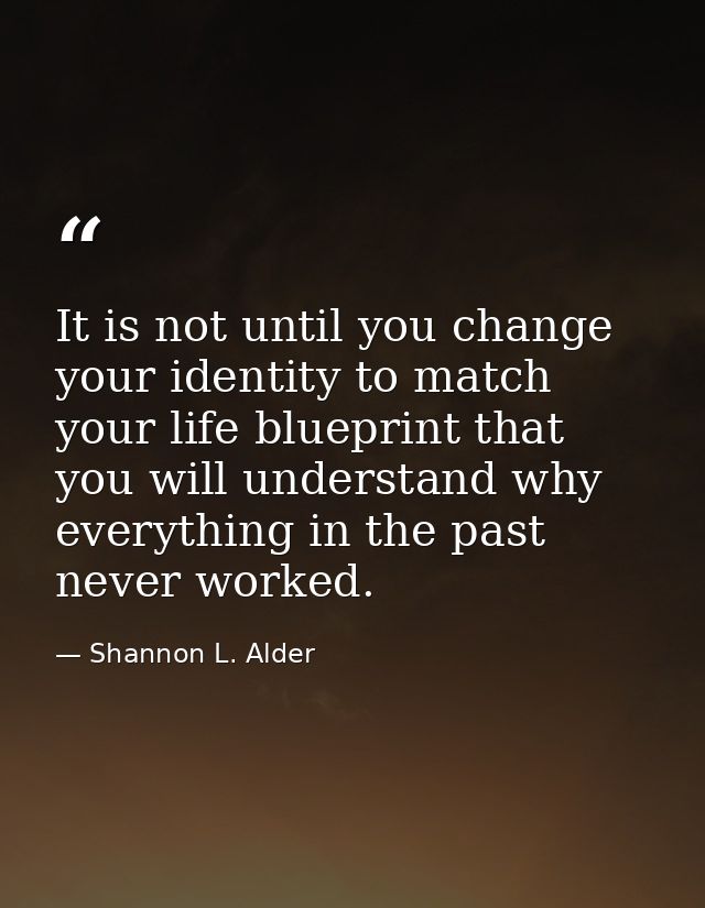 It is not until you change your identity to match your life blueprint that you will understand why everything in the pas — Shannon L. Alder