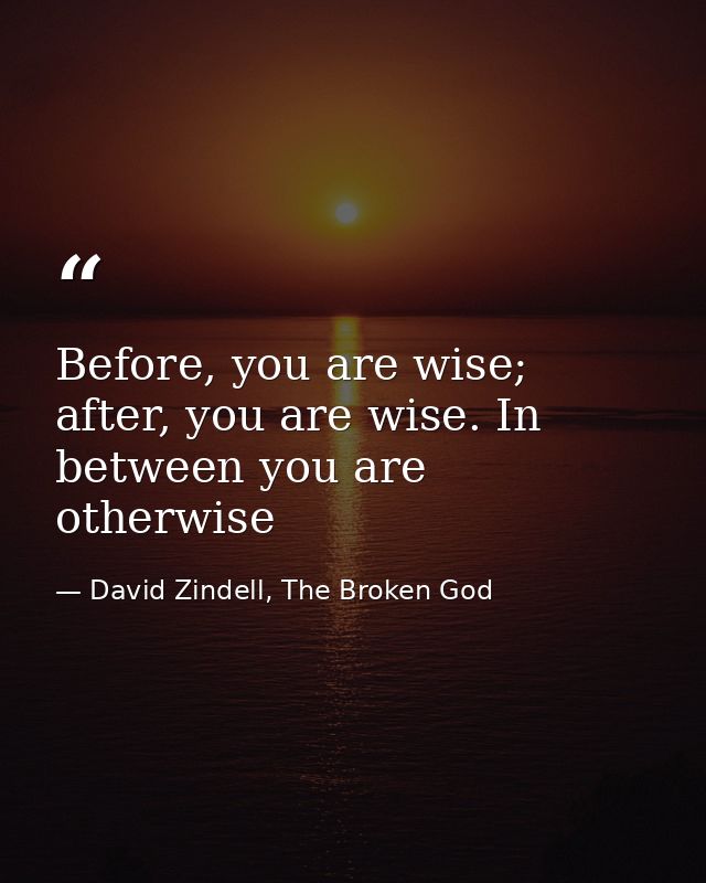 Before, you are wise; after, you are wise. In between you are otherwise — David Zindell, The Broken God