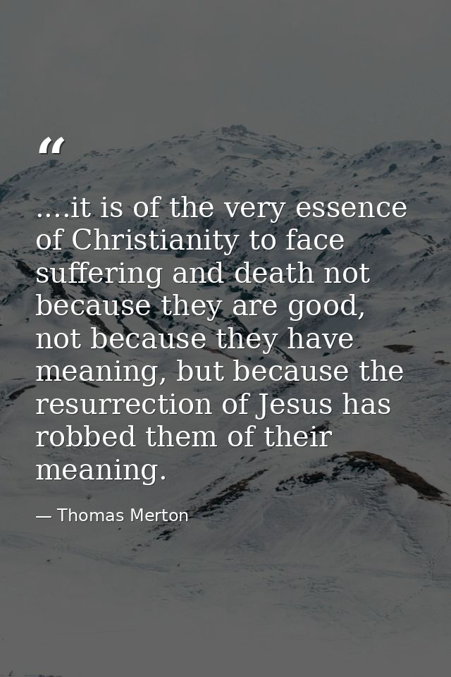 ....it is of the very essence of Christianity to face suffering and death not because they are good, not because they ha — Thomas Merton