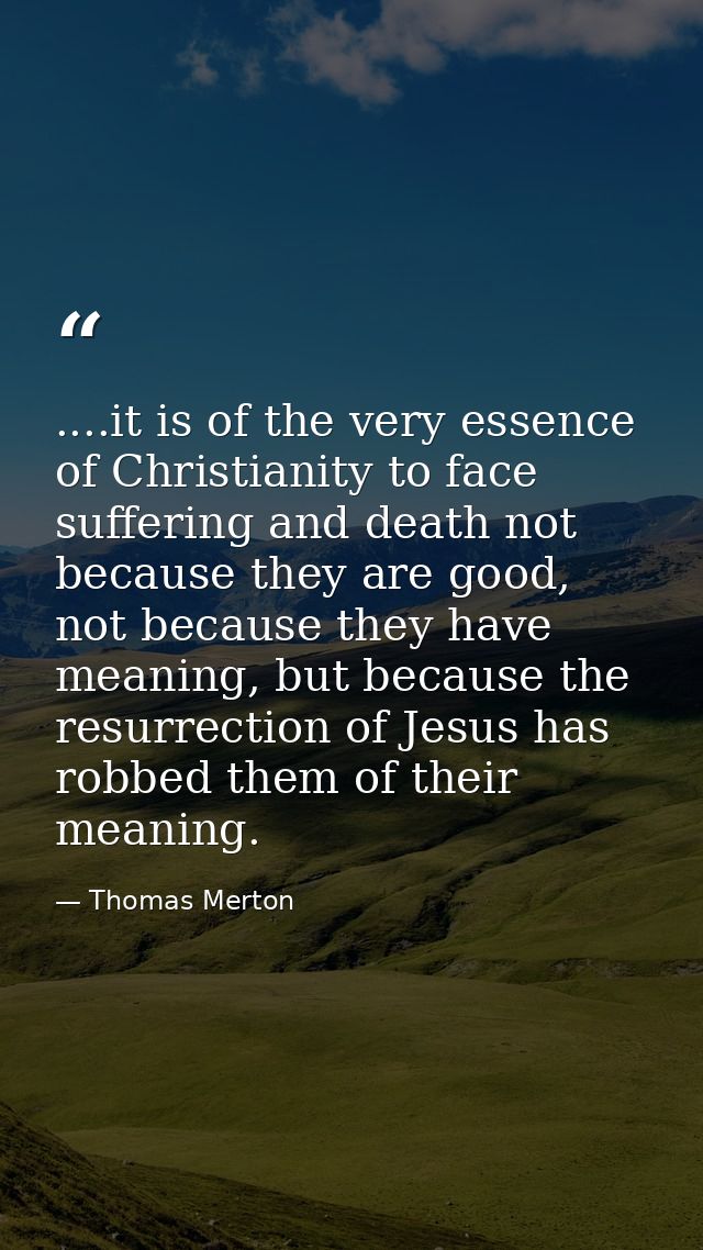 ....it is of the very essence of Christianity to face suffering and death not because they are good, not because they ha — Thomas Merton