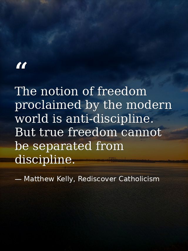 The notion of freedom proclaimed by the modern world is anti-discipline. But true freedom cannot be separated from disci — Matthew Kelly, Rediscover Catholicism