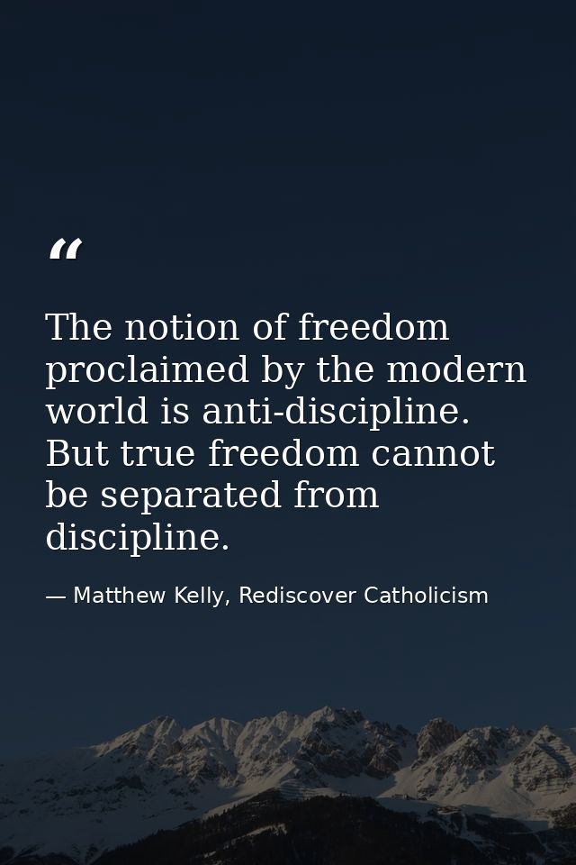 The notion of freedom proclaimed by the modern world is anti-discipline. But true freedom cannot be separated from disci — Matthew Kelly, Rediscover Catholicism