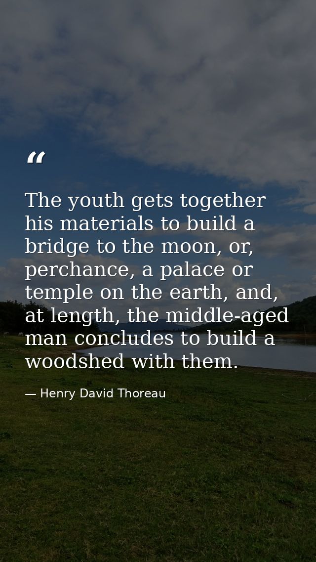 The youth gets together his materials to build a bridge to the moon, or, perchance, a palace or temple on the earth, and — Henry David Thoreau