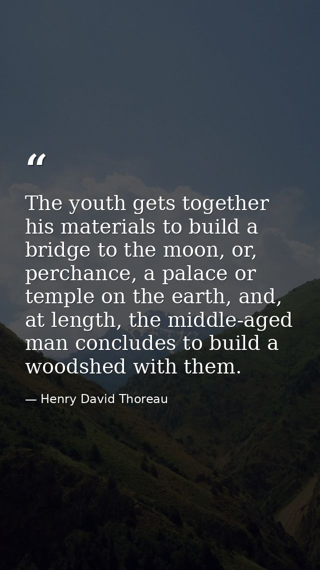 The youth gets together his materials to build a bridge to the moon, or, perchance, a palace or temple on the earth, and — Henry David Thoreau