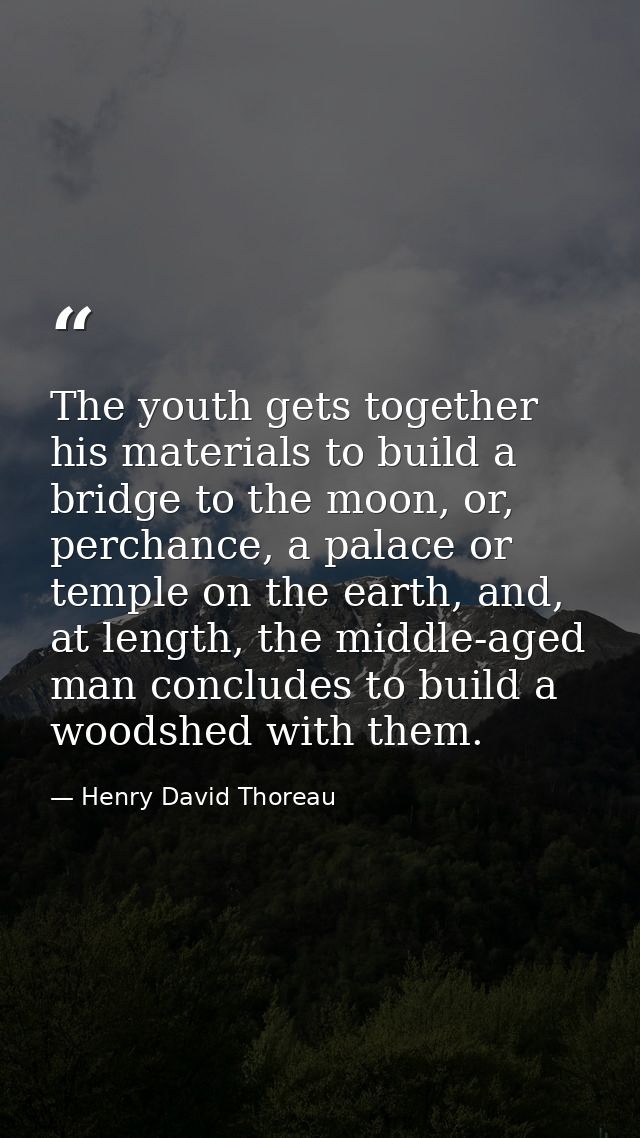 The youth gets together his materials to build a bridge to the moon, or, perchance, a palace or temple on the earth, and — Henry David Thoreau