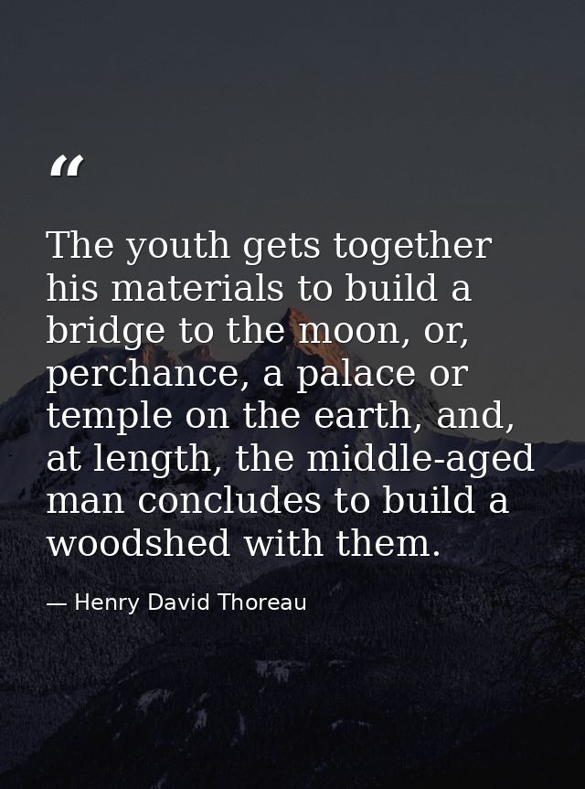 The youth gets together his materials to build a bridge to the moon, or, perchance, a palace or temple on the earth, and — Henry David Thoreau