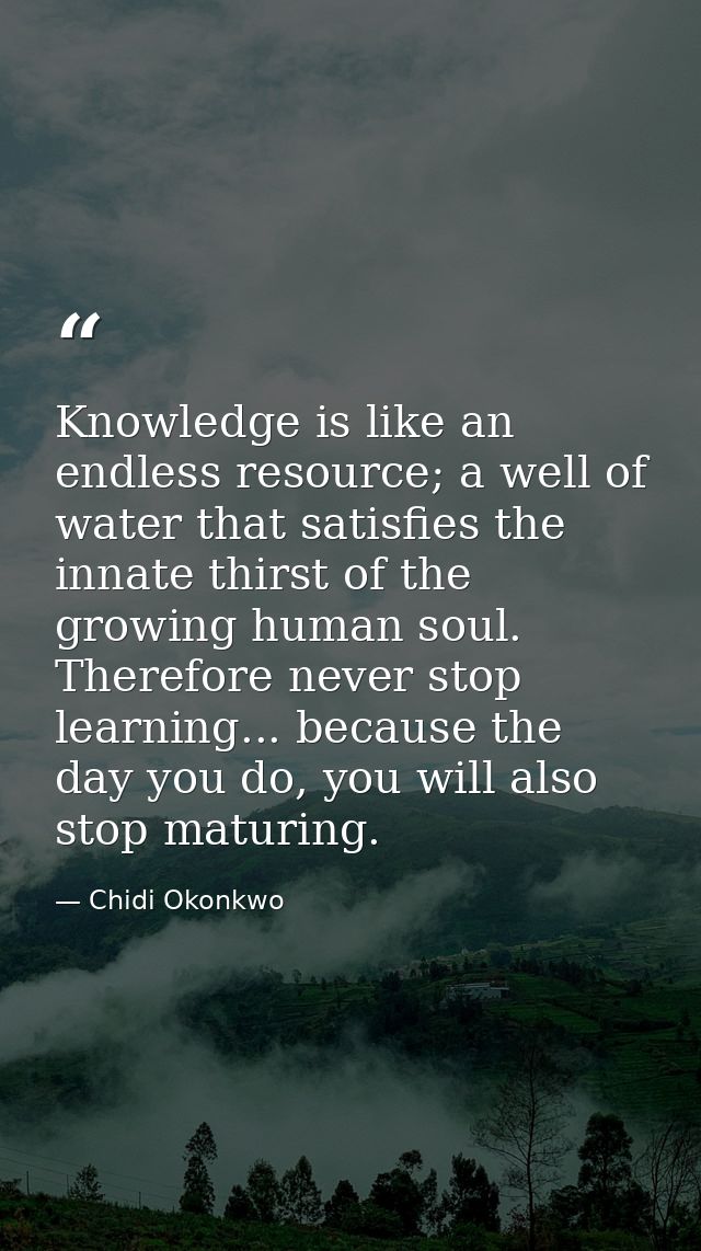 Knowledge is like an endless resource; a well of water that satisfies the innate thirst of the growing human soul. There — Chidi Okonkwo