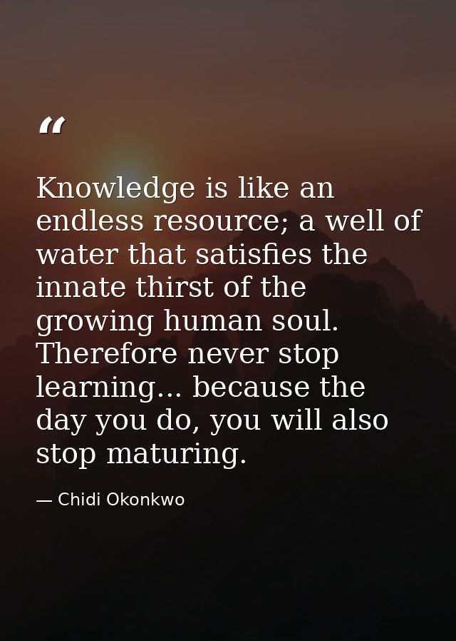 Knowledge is like an endless resource; a well of water that satisfies the innate thirst of the growing human soul. There — Chidi Okonkwo