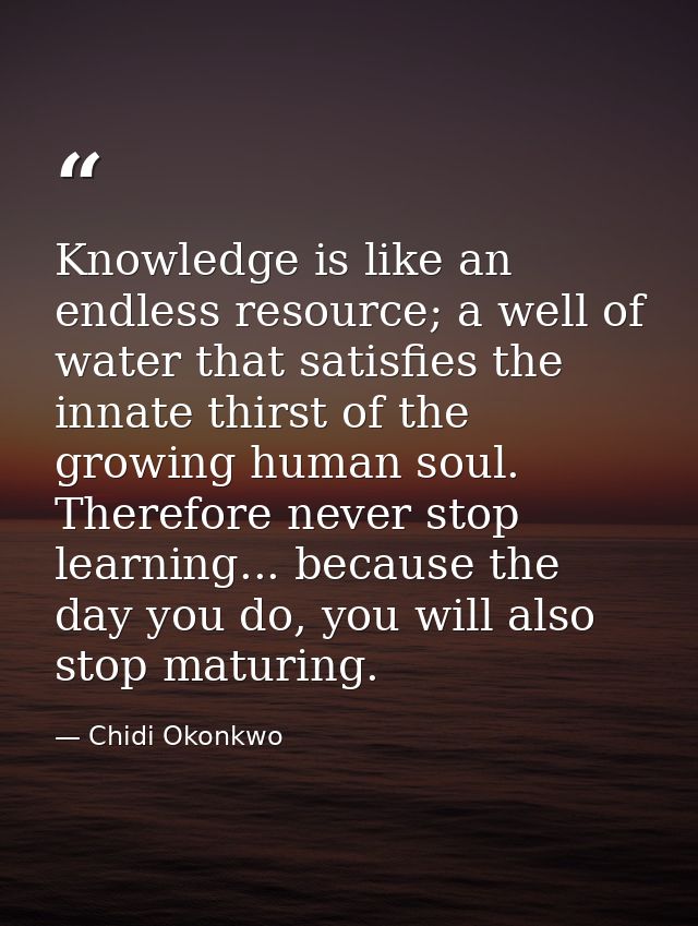 Knowledge is like an endless resource; a well of water that satisfies the innate thirst of the growing human soul. There — Chidi Okonkwo
