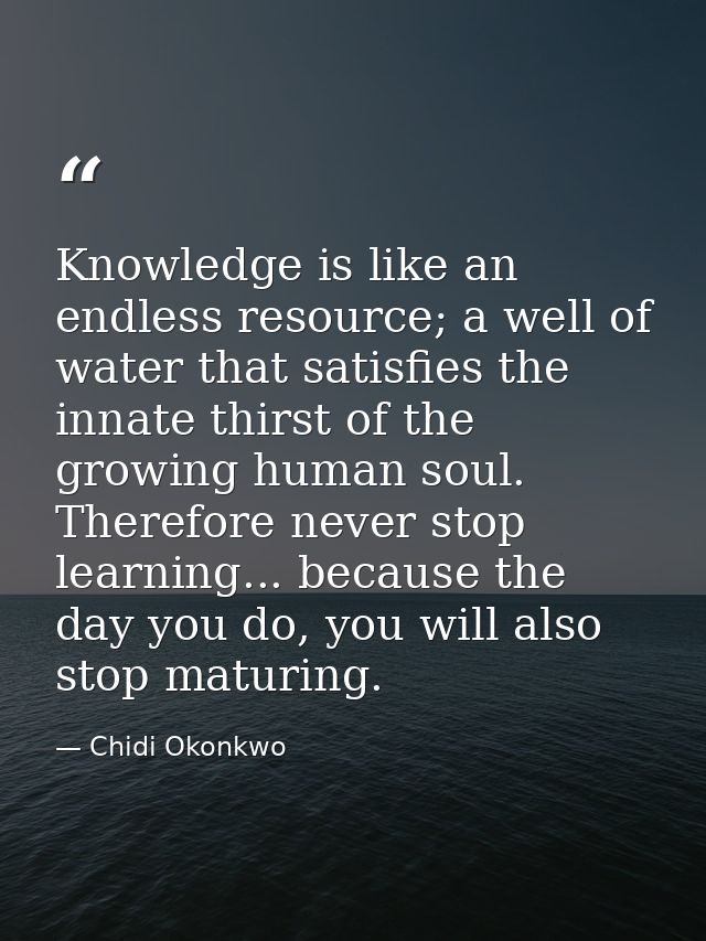 Knowledge is like an endless resource; a well of water that satisfies the innate thirst of the growing human soul. There — Chidi Okonkwo