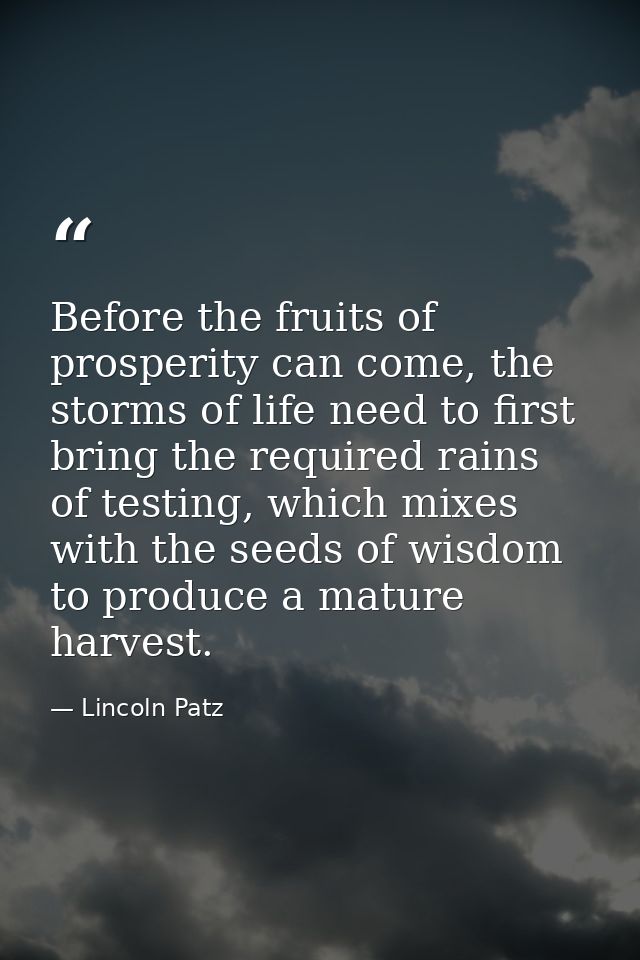 Before the fruits of prosperity can come, the storms of life need to first bring the required rains of testing, which mi — Lincoln Patz