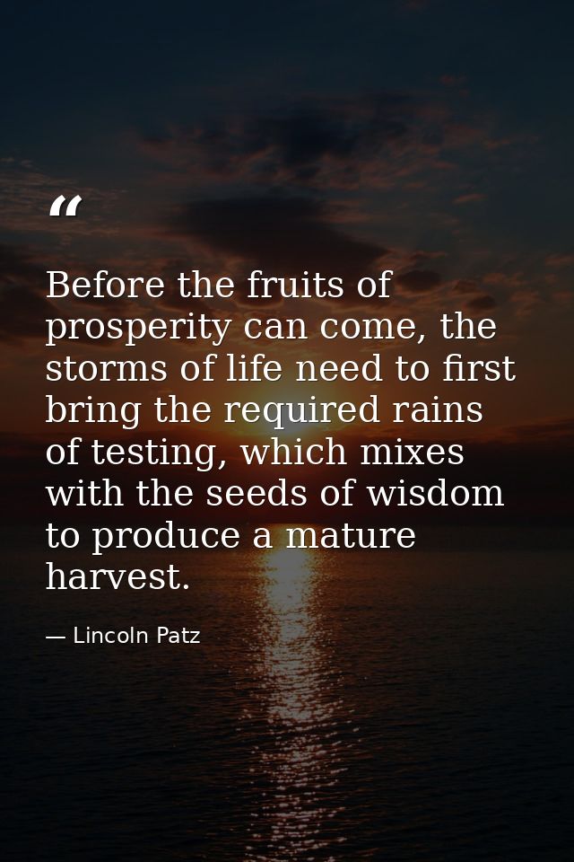 Before the fruits of prosperity can come, the storms of life need to first bring the required rains of testing, which mi — Lincoln Patz
