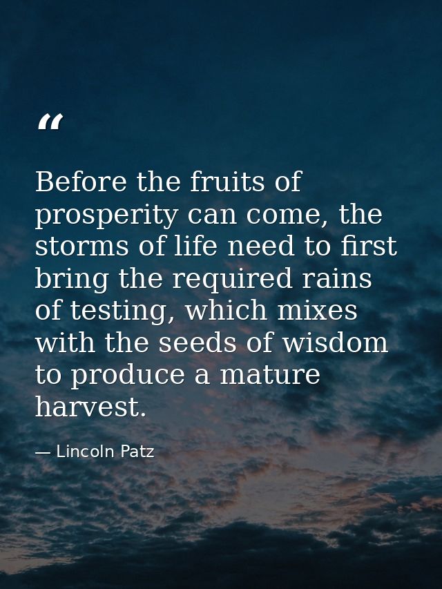 Before the fruits of prosperity can come, the storms of life need to first bring the required rains of testing, which mi — Lincoln Patz