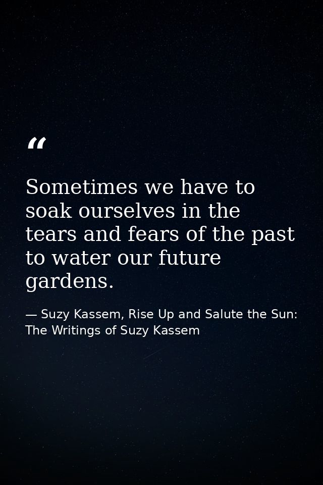 Sometimes we have to soak ourselves in the tears and fears of the past to water our future gardens. — Suzy Kassem, Rise Up and Salute the Sun: The Writings of Suzy Kassem