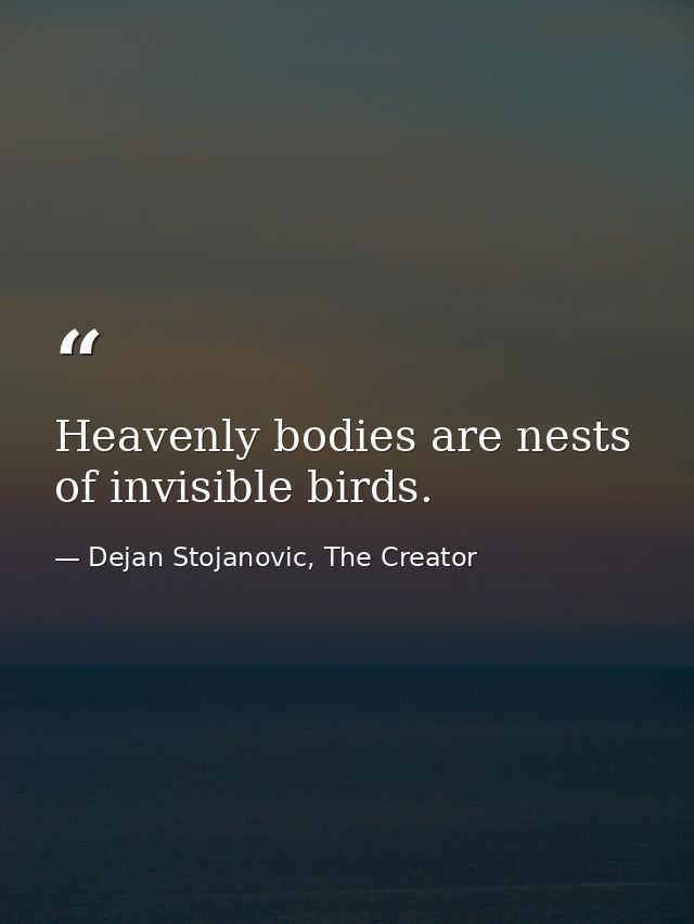 Heavenly bodies are nests of invisible birds. — Dejan Stojanovic, The Creator