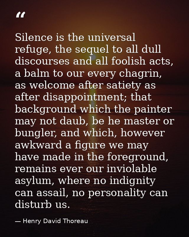Silence is the universal refuge, the sequel to all dull discourses and all foolish acts, a balm to our every chagrin, as — Henry David Thoreau