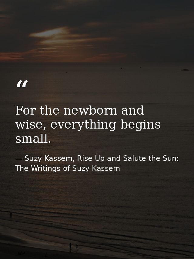 For the newborn and wise, everything begins small. — Suzy Kassem, Rise Up and Salute the Sun: The Writings of Suzy Kassem