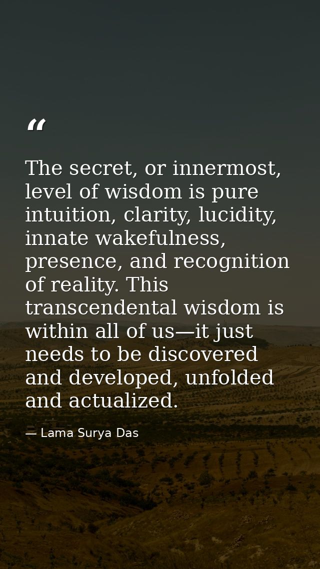 The secret, or innermost, level of wisdom is pure intuition, clarity, lucidity, innate wakefulness, presence, and recogn — Lama Surya Das