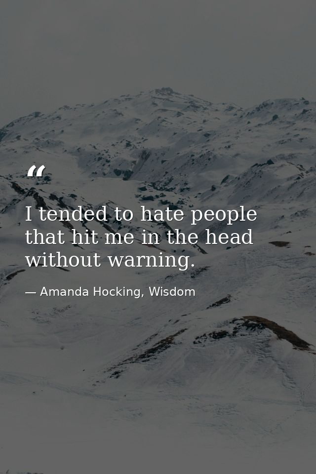 I tended to hate people that hit me in the head without warning. — Amanda Hocking, Wisdom