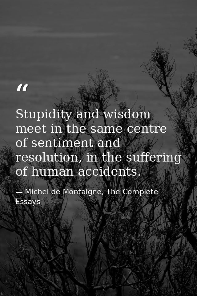 Stupidity and wisdom meet in the same centre of sentiment and resolution, in the suffering of human accidents. — Michel de Montaigne, The Complete Essays