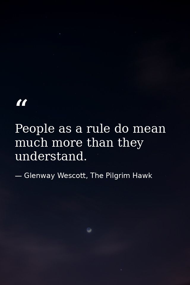 People as a rule do mean much more than they understand. — Glenway Wescott, The Pilgrim Hawk