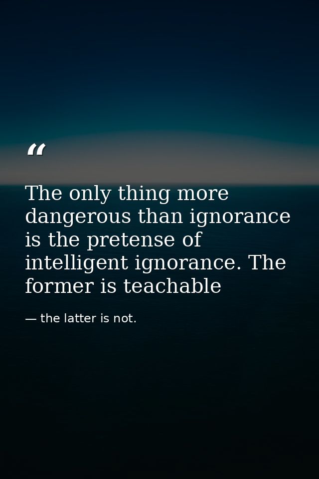 The only thing more dangerous than ignorance is the pretense of intelligent ignorance. The former is teachable — the latter is not.