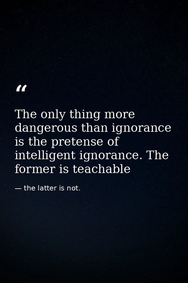 The only thing more dangerous than ignorance is the pretense of intelligent ignorance. The former is teachable — the latter is not.