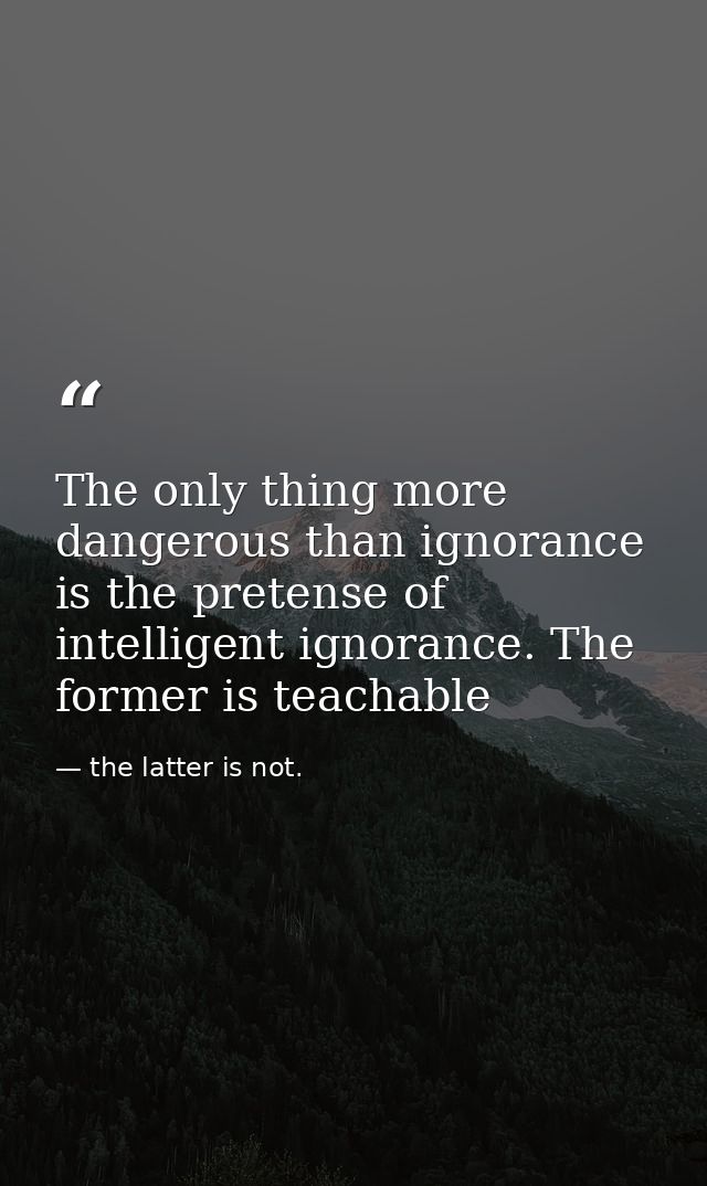 The only thing more dangerous than ignorance is the pretense of intelligent ignorance. The former is teachable — the latter is not.