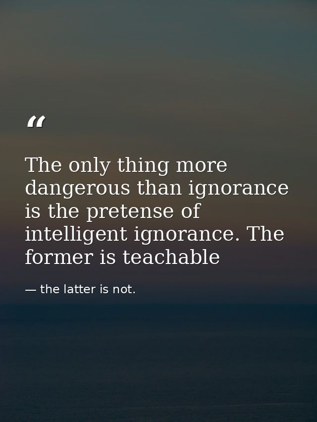 The only thing more dangerous than ignorance is the pretense of intelligent ignorance. The former is teachable — the latter is not.