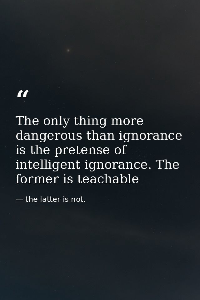 The only thing more dangerous than ignorance is the pretense of intelligent ignorance. The former is teachable — the latter is not.