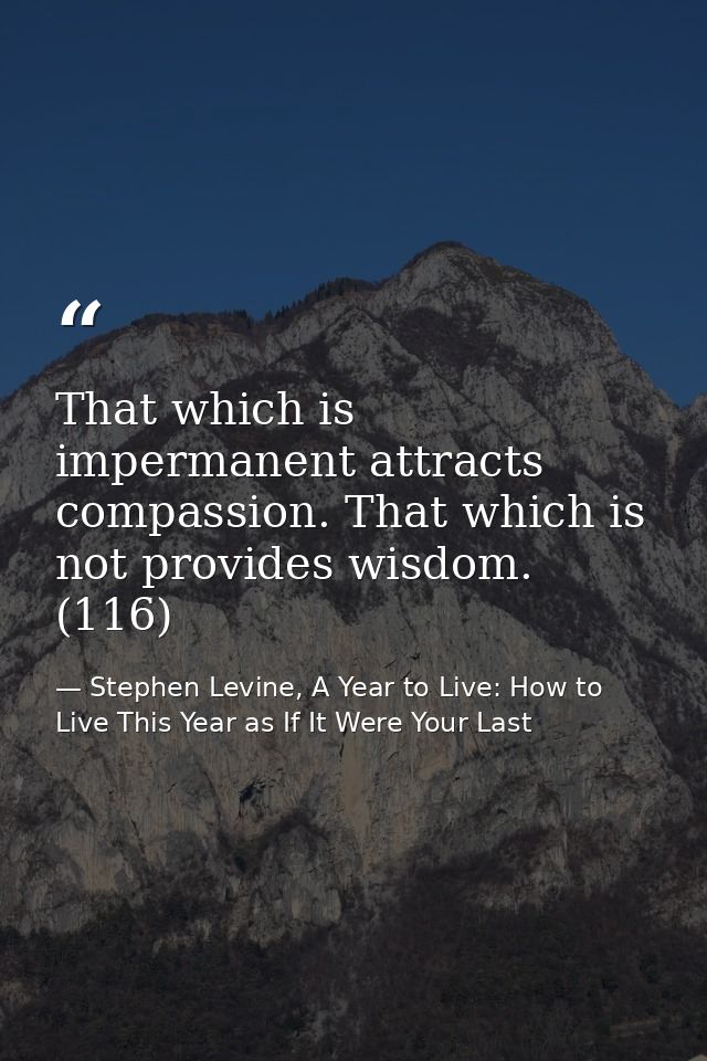 That which is impermanent attracts compassion. That which is not provides wisdom. (116) — Stephen Levine, A Year to Live: How to Live This Year as If It Were Your Last