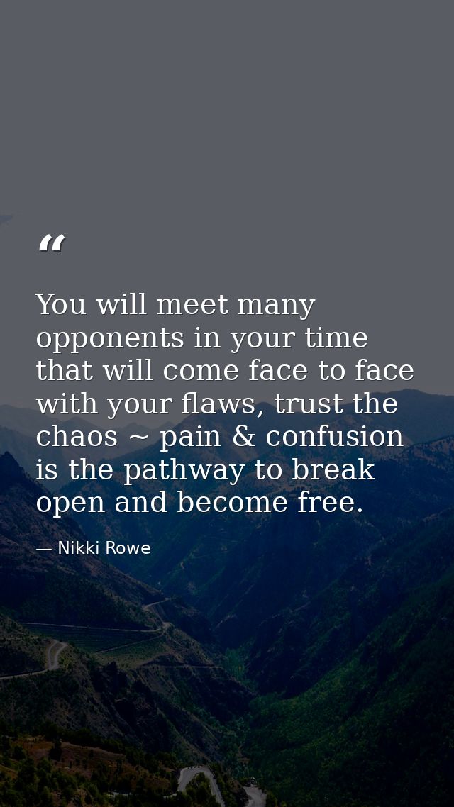 You will meet many opponents in your time that will come face to face with your flaws, trust the chaos ~ pain & confusio — Nikki Rowe
