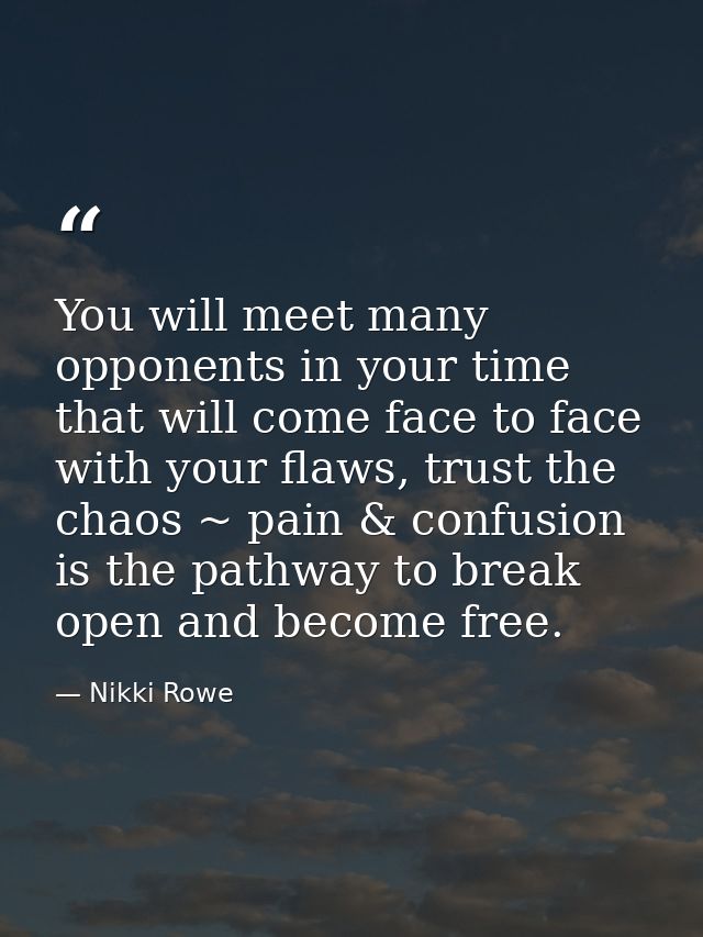 You will meet many opponents in your time that will come face to face with your flaws, trust the chaos ~ pain & confusio — Nikki Rowe
