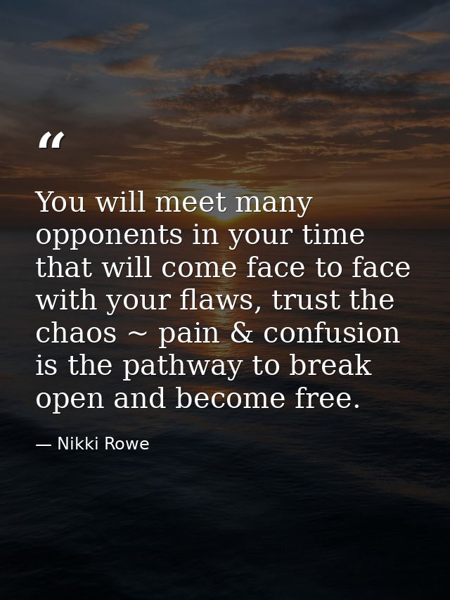 You will meet many opponents in your time that will come face to face with your flaws, trust the chaos ~ pain & confusio — Nikki Rowe