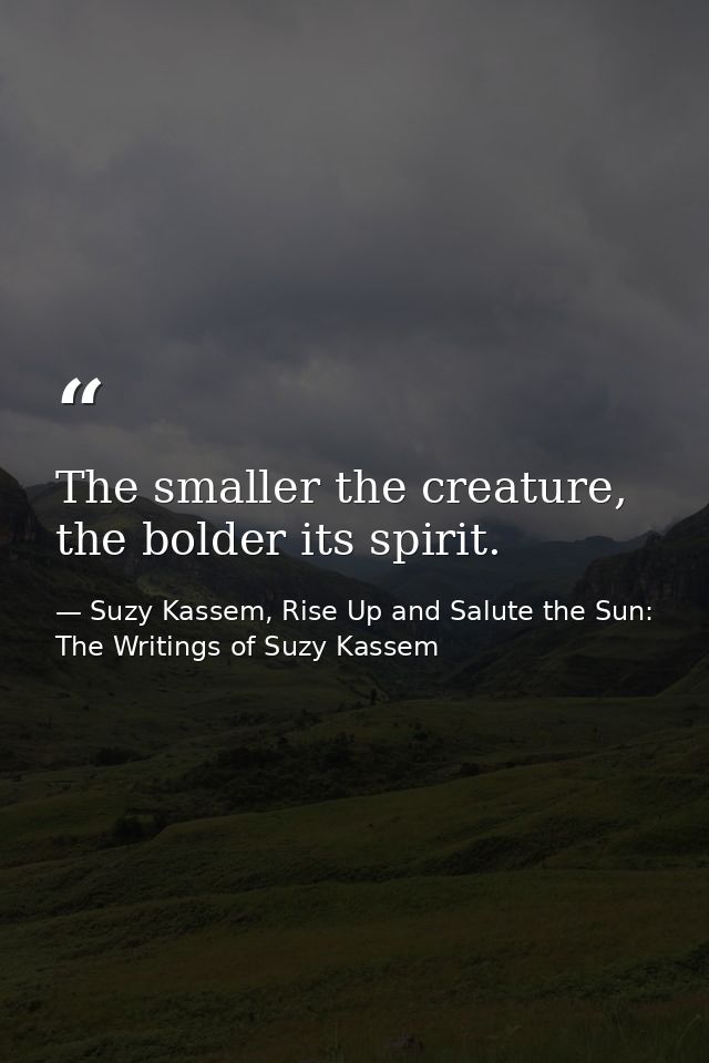 The smaller the creature, the bolder its spirit. — Suzy Kassem, Rise Up and Salute the Sun: The Writings of Suzy Kassem