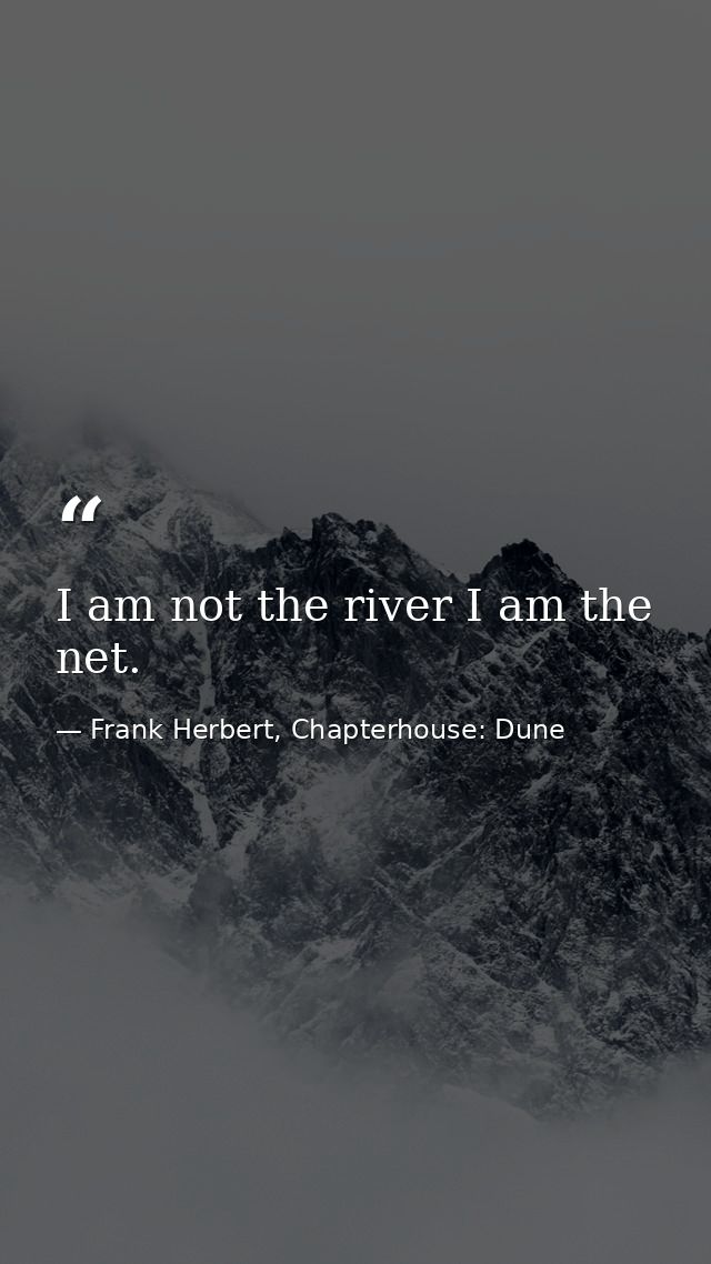 I am not the river I am the net. — Frank Herbert, Chapterhouse: Dune