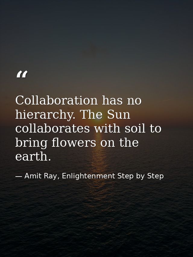 Collaboration has no hierarchy. The Sun collaborates with soil to bring flowers on the earth. — Amit Ray, Enlightenment Step by Step