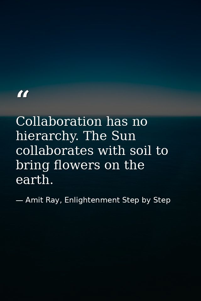 Collaboration has no hierarchy. The Sun collaborates with soil to bring flowers on the earth. — Amit Ray, Enlightenment Step by Step