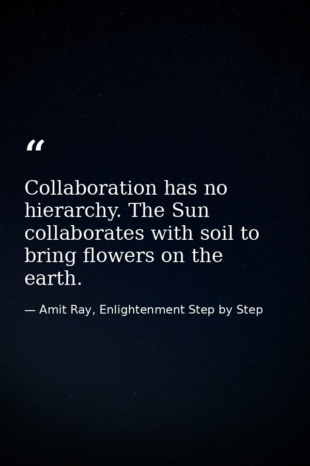 Collaboration has no hierarchy. The Sun collaborates with soil to bring flowers on the earth. — Amit Ray, Enlightenment Step by Step