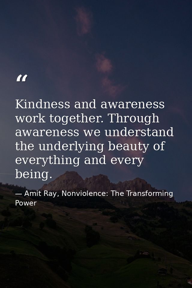 Kindness and awareness work together. Through awareness we understand the underlying beauty of everything and every bein — Amit Ray, Nonviolence: The Transforming Power