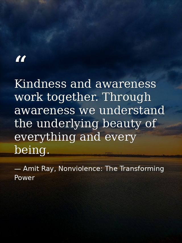 Kindness and awareness work together. Through awareness we understand the underlying beauty of everything and every bein — Amit Ray, Nonviolence: The Transforming Power