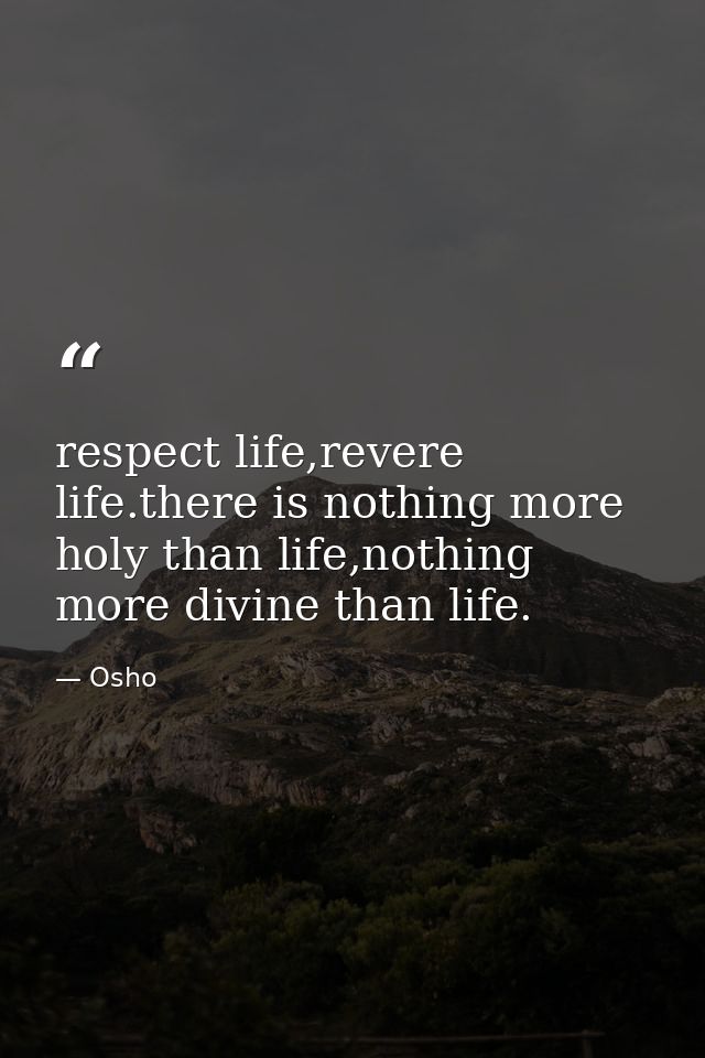 respect life,revere life.there is nothing more holy than life,nothing more divine than life. — Osho