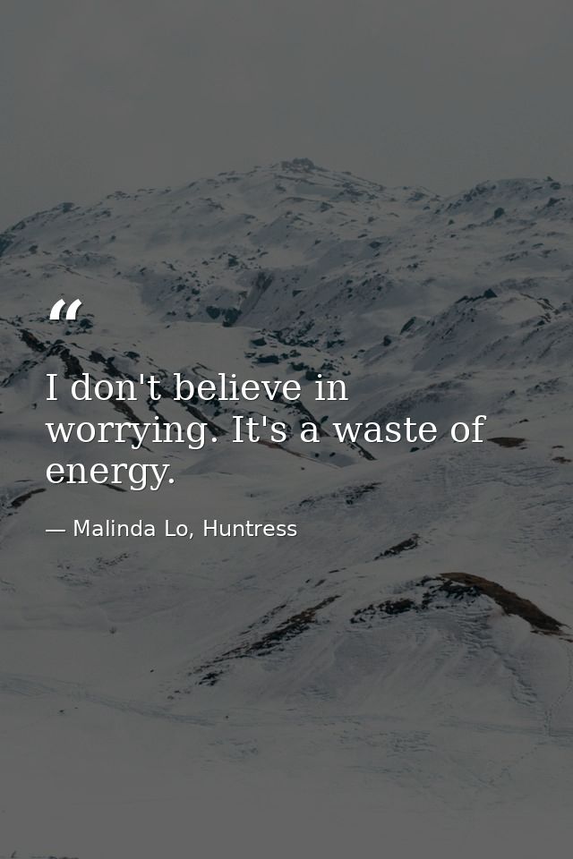 I don't believe in worrying. It's a waste of energy. — Malinda Lo, Huntress