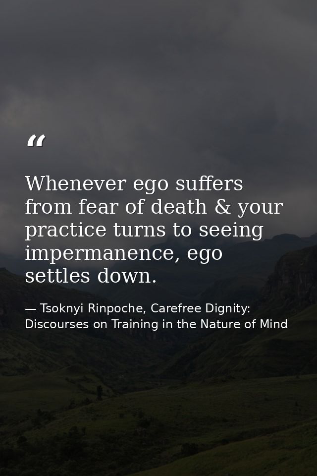 Whenever ego suffers from fear of death & your practice turns to seeing impermanence, ego settles down. — Tsoknyi Rinpoche, Carefree Dignity: Discourses on Training in the Nature of Mind